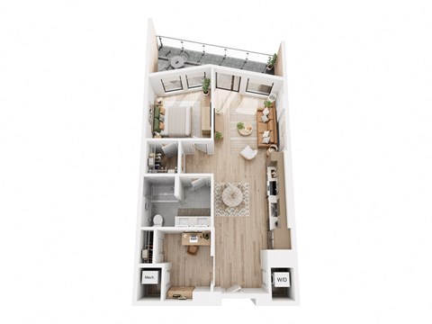 Floor plan for 1 bed, 1 bath, 823 sqft
